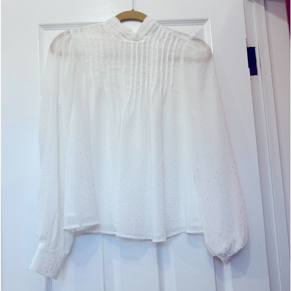 Aqua ivory blouse with silver glitter accents new with tags